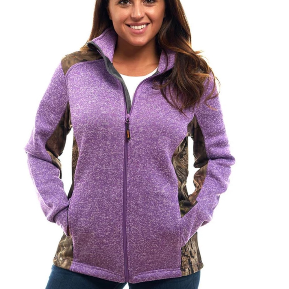 Women's Mossy Oak Sweater Fleece Knit
Jacket Break-Up Country Camo Purple